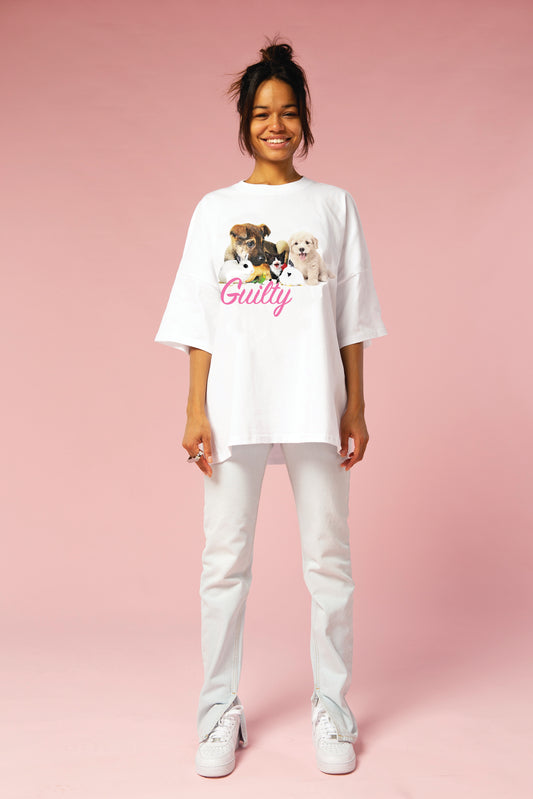 WHITE OVERSIZED DOGGY T-SHIRT (unisex)